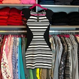 Express black and white striped bodycon dress size 2